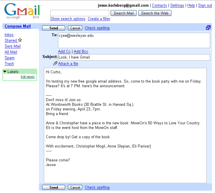 Gmail (beta) New Message Creation